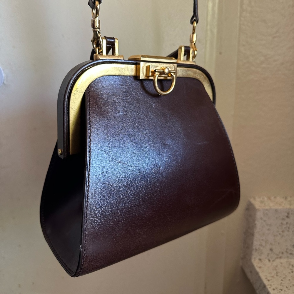 VINTAGE CHRISTIAN DIOR fermoir doctor bag mini size chocolate brown